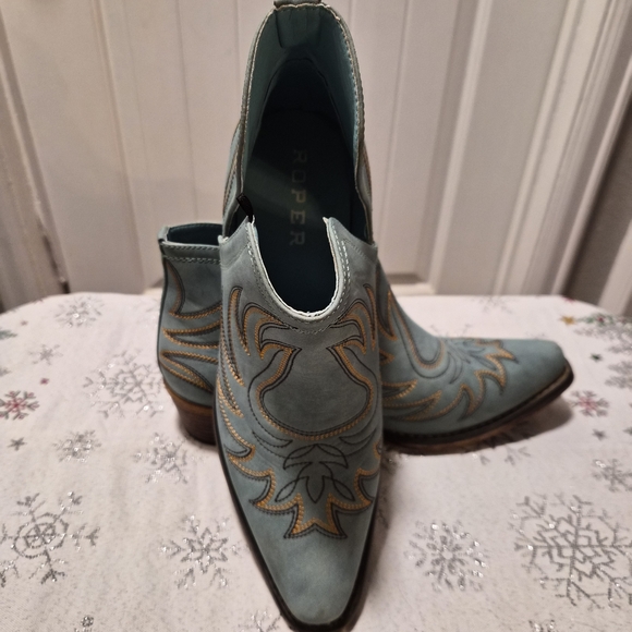 Roper - Blue and Brown Leather Ankle Boots - Picture 6 of 8